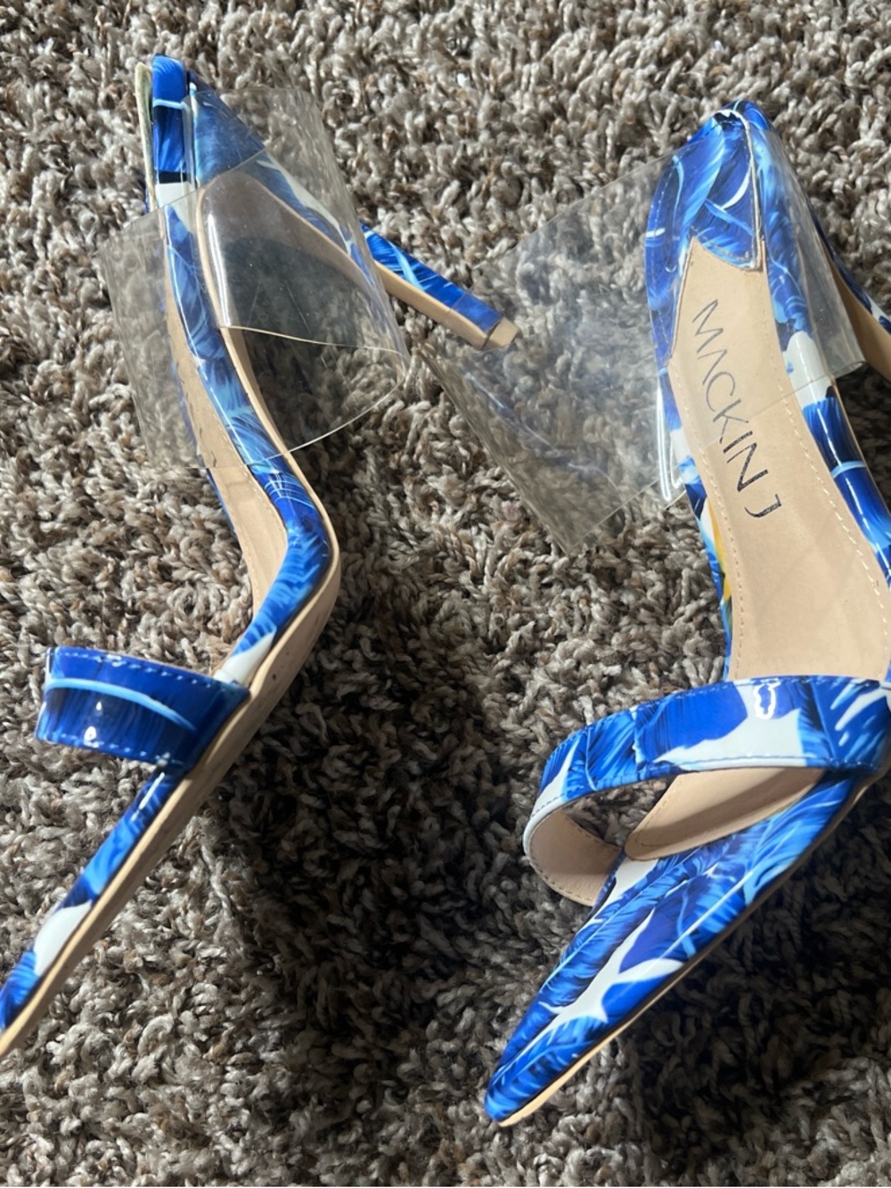 Mickin J Blue Palm-Print High Heel Sandals - RUNS SMALL